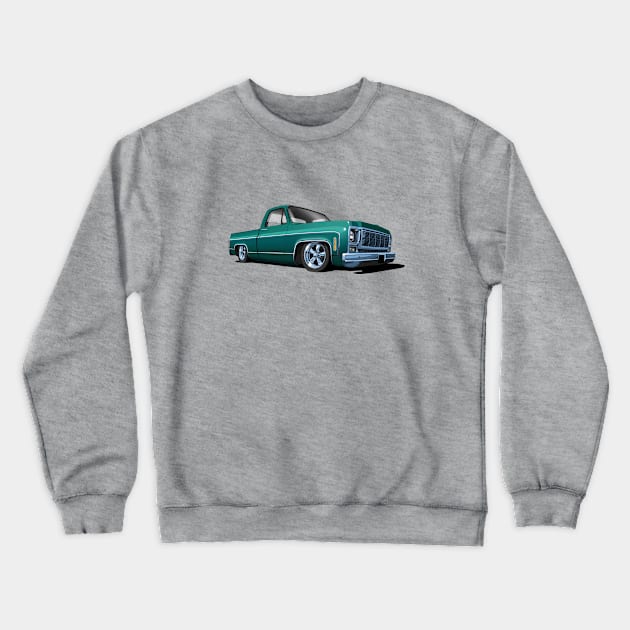 1980 Chevrolet C10 pickup in dark green Crewneck Sweatshirt by candcretro